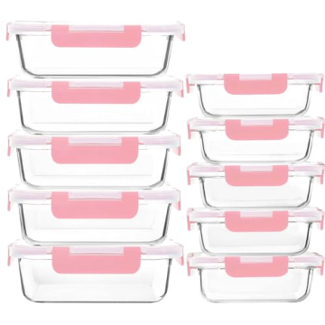 10-Pack Glass Meal Prep Containers with Snap Lids