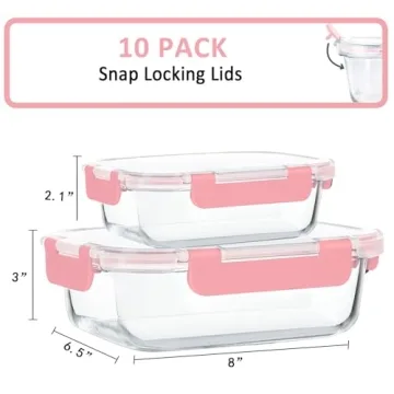 10-Pack Glass Meal Prep Containers with Snap Lids