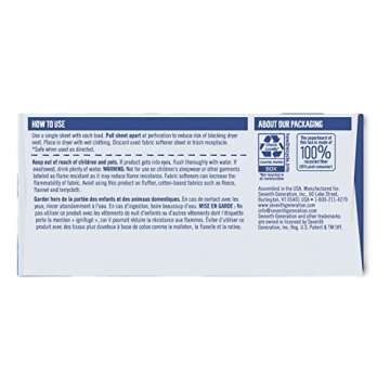 Seventh Generation Dryer Sheets Fabric Softener Free & Clear Fragrance Free 80 Sheets (Pack of 4)