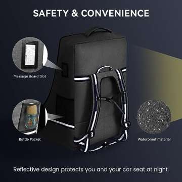 RUCYEN Car Seat Travel Bag, Infant Seat Travel Backpack with Padded and Adjustable Shoulder Strap, Car Seat Travel Backpack, Large Gate Check Bag for Airplane, Car Seat Bags for Travel, Dark Grey