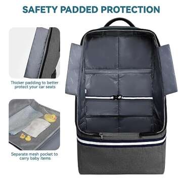 RUCYEN Car Seat Travel Bag, Infant Seat Travel Backpack with Padded and Adjustable Shoulder Strap, Car Seat Travel Backpack, Large Gate Check Bag for Airplane, Car Seat Bags for Travel, Dark Grey