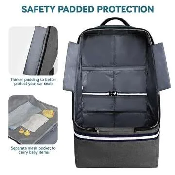 RUCYEN Car Seat Travel Bag, Infant Seat Travel Backpack with Padded and Adjustable Shoulder Strap, Car Seat Travel Backpack, Large Gate Check Bag for Airplane, Car Seat Bags for Travel, Dark Grey