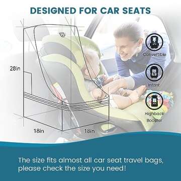 RUCYEN Car Seat Travel Bag, Infant Seat Travel Backpack with Padded and Adjustable Shoulder Strap, Car Seat Travel Backpack, Large Gate Check Bag for Airplane, Car Seat Bags for Travel, Dark Grey