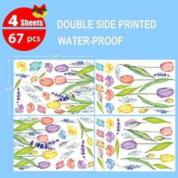 Horaldaily 67 PCS Spring Summer Window Cling Sticker, Tulip Butterfly Flower Window Decal for Home Party Supplies Shop Window Glass Display Decoration