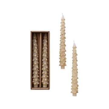 Creative Co-Op Golden-Tipped Elegance Tree Shaped Taper Candles, Eggnog Color, Set of 2