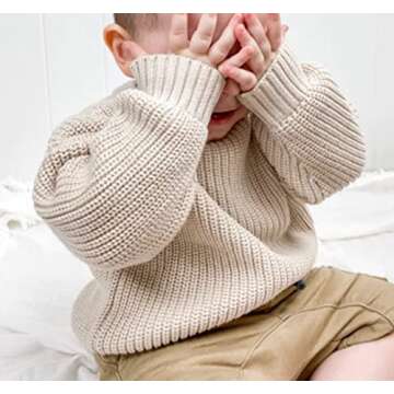 Toddler Baby Girls Knitted Sweater Fall Winter Warm Pullover Tops for Kids Boy Girl Outfits Clothes (6-12 Months, Beige New)