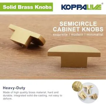 KOPPALIVE 5 Pack Solid Brass Dresser Drawer Pulls,Semicircle Kitchen Cabinet Knobs and Handles, Gold Knobs for Cabinet and Drawer, Modern Copper Furniture Handles, Brushed Finish Furniture Hardware