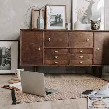 KOPPALIVE 5 Pack Solid Brass Dresser Drawer Pulls,Semicircle Kitchen Cabinet Knobs and Handles, Gold Knobs for Cabinet and Drawer, Modern Copper Furniture Handles, Brushed Finish Furniture Hardware