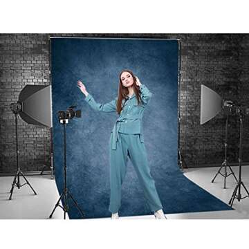 Haboke 5x7FT Dark Blue Portrait Photography Backdrop for Adult Portrait Photo Props Booth Background Photoshoot Studio with Roller Pocket on Top