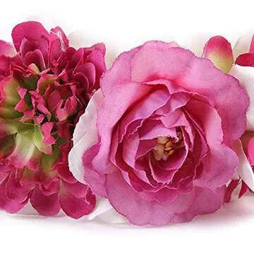 IEUUMLER 2PCS Baby and Mother Feather Flower Crown Festival Headband Wreath Hippie Headband TS009 (Rose Red)