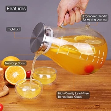 Vekonn 105.5oz Glass Pitcher with Stainless Steel Lid