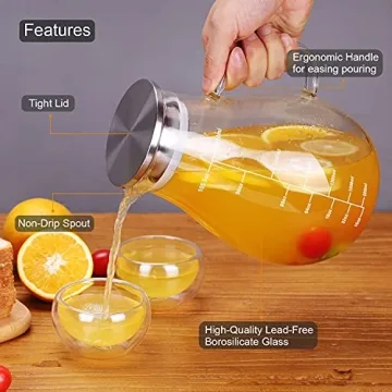 Vekonn 105.5oz Glass Pitcher with Stainless Steel Lid