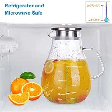 Vekonn 105.5oz Glass Pitcher with Stainless Steel Lid