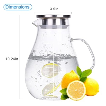 Vekonn 105.5oz Glass Pitcher with Stainless Steel Lid