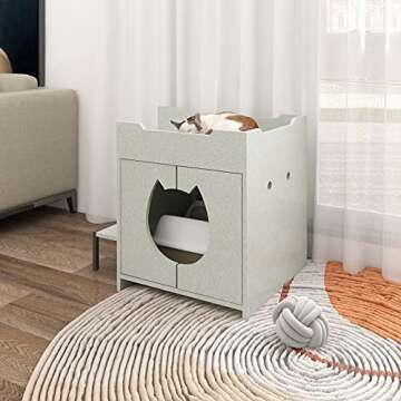 Senich Cat Litter Box Furniture, Litter Box Enclosure Privacy Cat Cabinet with Stairs Modern Pet House Nightstand Side Table Easy to Assemble