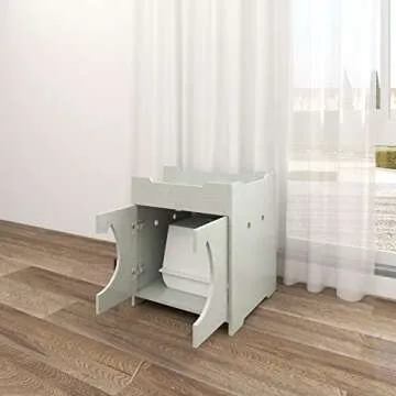 Senich Cat Litter Box Furniture, Litter Box Enclosure Privacy Cat Cabinet with Stairs Modern Pet House Nightstand Side Table Easy to Assemble
