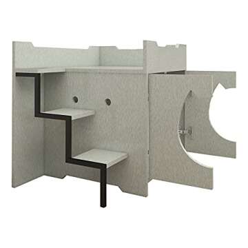 Senich Cat Litter Box Furniture, Litter Box Enclosure Privacy Cat Cabinet with Stairs Modern Pet House Nightstand Side Table Easy to Assemble