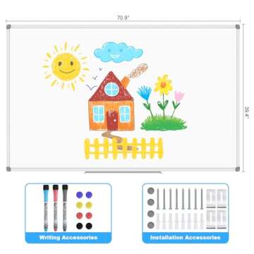 Lockways Large 72" x 40" Magnetic Dry Erase Board - Wall Mounted Whiteboard| White Board with Pen Tr...