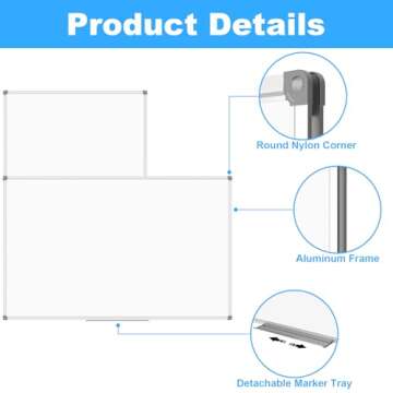 Lockways Large 72" x 40" Magnetic Dry Erase Board - Wall Mounted Whiteboard| White Board with Pen Tray, Aluminum Message Presentation Memo Board for Office & School