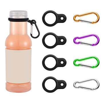 5 Sets Silicone Water Bottle Carrier with 5 Pieces Keychain Clip Key Ring Clip for Outdoor Activities or Daily Use (Black, Silver, Yellow, Purple and Green)