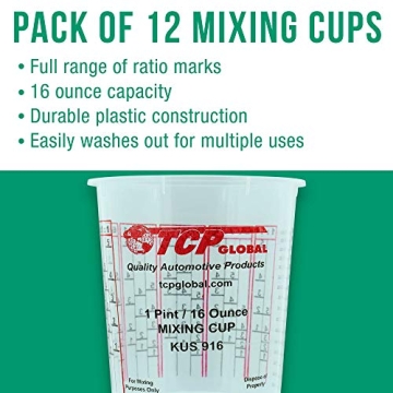Custom Shop Paint Mixing Cups - 12 Pack, 16 Ounce with Measurements