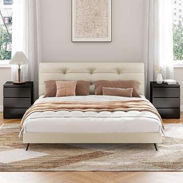 FOTOSOK Black Nightstand with 3 Drawers for Bedroom