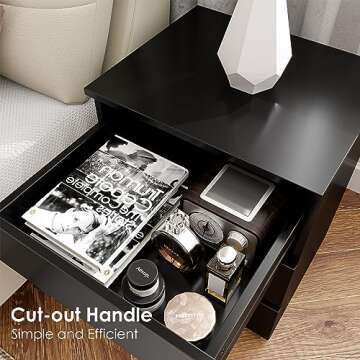 FOTOSOK Black Nightstand with 3 Drawers for Bedroom