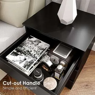 FOTOSOK Black Nightstand with 3 Drawers for Bedroom