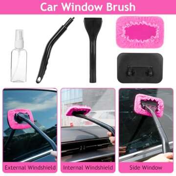 THINKWORK Pink Car Duster Interior Kit, Perfect Car Detailing Brush Kit for Cleaning Windows,Windshi...