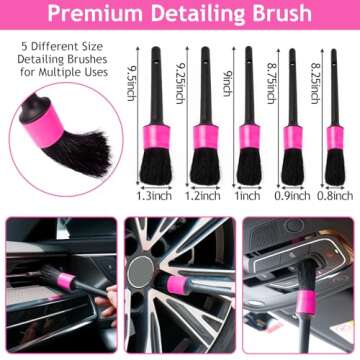 THINKWORK Pink Car Duster Interior Kit, Perfect Car Detailing Brush Kit for Cleaning Windows,Windshield,Dashboard and Air Vents Suitable for All Cars