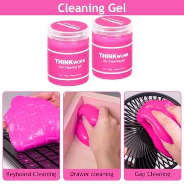 THINKWORK Pink Car Duster Interior Kit, Perfect Car Detailing Brush Kit for Cleaning Windows,Windshield,Dashboard and Air Vents Suitable for All Cars
