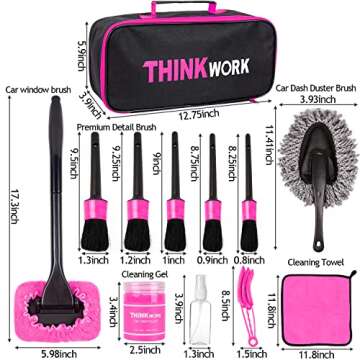 THINKWORK Pink Car Duster Interior Kit, Perfect Car Detailing Brush Kit for Cleaning Windows,Windshield,Dashboard and Air Vents Suitable for All Cars