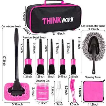 THINKWORK Pink Car Duster Interior Kit, Perfect Car Detailing Brush Kit for Cleaning Windows,Windshield,Dashboard and Air Vents Suitable for All Cars