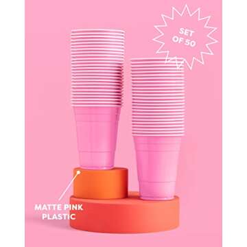 xo, Fetti Party Decorations Pink Plastic Cups - 50 Matte Disposable 16 oz Cups | Bachelorette Party,...