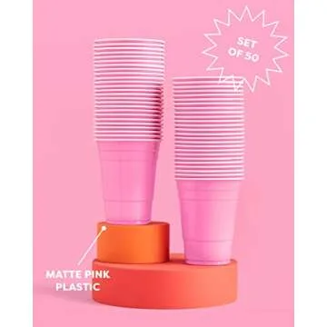 xo, Fetti Party Decorations Pink Plastic Cups - 50 Matte Disposable 16 oz Cups | Bachelorette Party,...