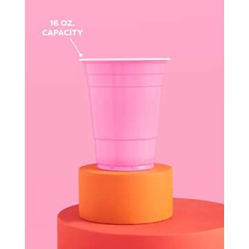 xo, Fetti Party Decorations Pink Plastic Cups - 50 Matte Disposable 16 oz Cups | Bachelorette Party, Birthday Party, Party Favors, Baby Shower Supplies