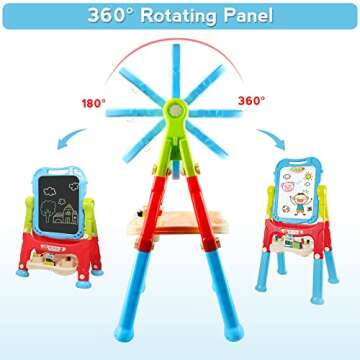 Mojitodon Easel for Kids,Rotatable Double Sided Adjustable Standing Art Easel with Painting Accessories for Toddlers Boys and Girls-Blue
