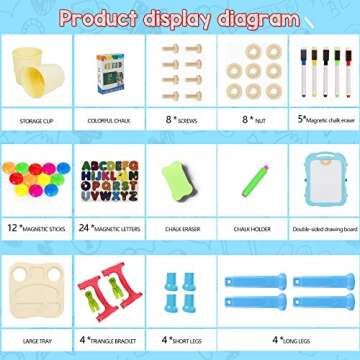 Mojitodon Easel for Kids,Rotatable Double Sided Adjustable Standing Art Easel with Painting Accessories for Toddlers Boys and Girls-Blue