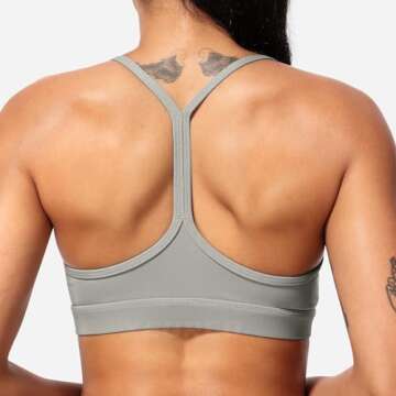 YEOREO Naomi Backless Sports Bra for Women Y Back Strappy Yoga Bra Padded Low Impact Workout Crop Tank Tops Grey M