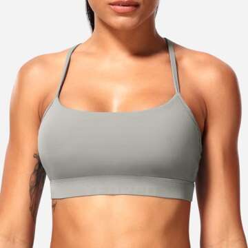 YEOREO Naomi Backless Sports Bra for Women Y Back Strappy Yoga Bra Padded Low Impact Workout Crop Tank Tops Grey M