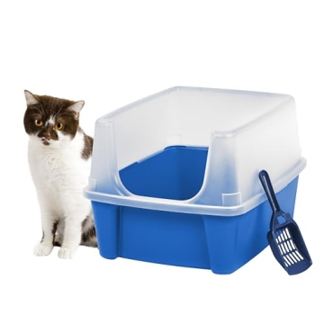 IRIS USA Large Cat Litter Box with Scatter Shield & Scoop - Blue