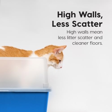 Large Cat Litter Box with Scatter Shield - Blue