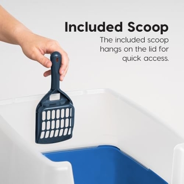 Large Cat Litter Box with Scatter Shield - Blue