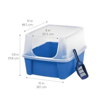 Large Cat Litter Box with Scatter Shield - Blue