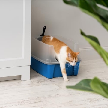 Large Cat Litter Box with Scatter Shield - Blue