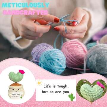 Emotional Support Crochet Cactus - Handmade Plush Gift with Encouragement Card for Desk Decor, Home ...