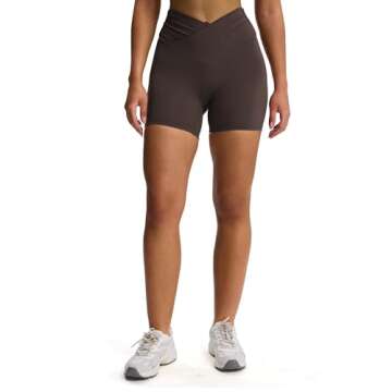 Aoxjox Venus Workout Biker Shorts for Women Cross-Waist Tummy Control High Waisted Hidden Scrunch Running Yoga Short 6" (Mulch, Small)