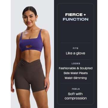 Aoxjox Venus Workout Biker Shorts for Women Cross-Waist Tummy Control High Waisted Hidden Scrunch Running Yoga Short 6" (Mulch, Small)