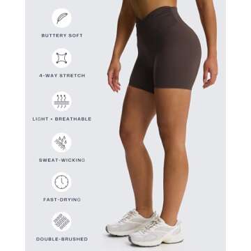 Aoxjox Venus Workout Biker Shorts for Women Cross-Waist Tummy Control High Waisted Hidden Scrunch Running Yoga Short 6" (Mulch, Small)