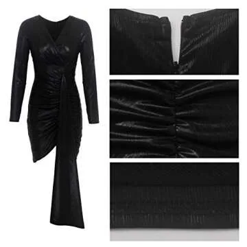 Elegant Bodycon Dress with Deep V Neck and Long Sleeves